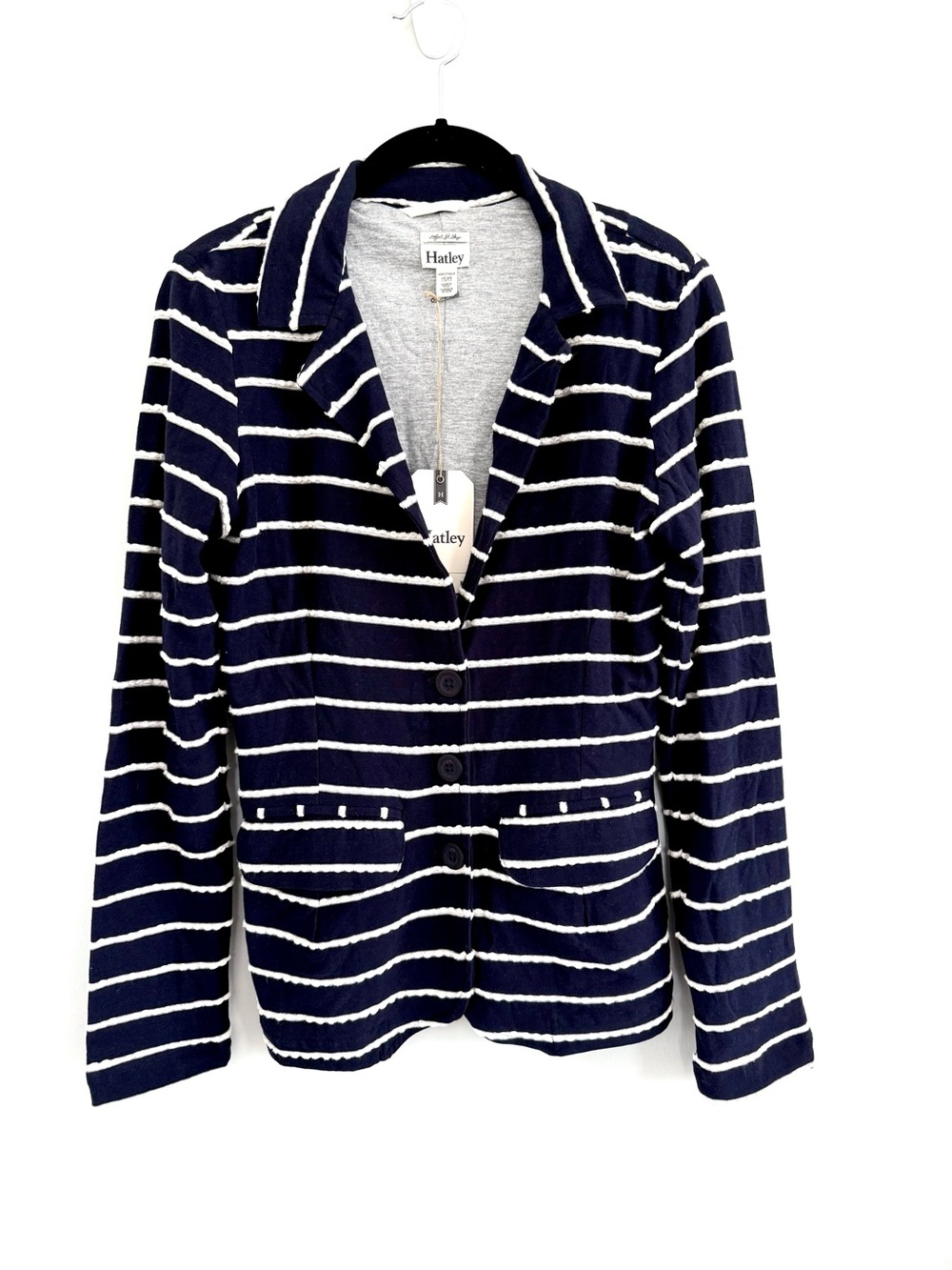 Hatley Navy Blue White Nautical Striped Women's Blazer Cotton Jersey Jacket NWT